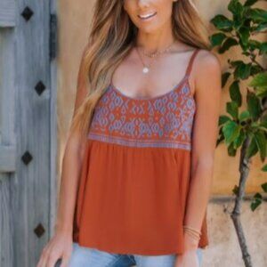Women's NWT Sim & Sam Boho Embroidered‎ Swing Tank Top Size Medium